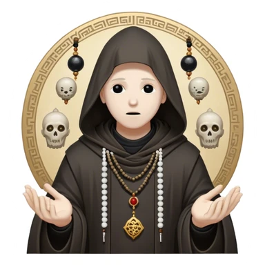 Abyssal Horror Monk – A hooded figure with a void where its face should be, surrounded by floating stone prayer beads etched with forbidden symbols sticker