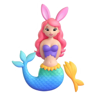 Turn this bunny mermaid illustration into an iOS 18 style 3D emoji model, keeping the cute pastel colors and playful look, with a smooth, rounded, and glossy finish typical of iOS 18 3D emojis. sticker