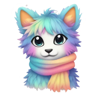 Edgy Kawaii cute gorgeous colorful sparkly bright light pastel gradient fantasy ethereal fluffy fursona animal creature with a cute scarf full body sticker