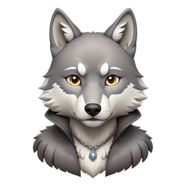 cinematic-noble-wolf-portrait-emoji,-poised-and-regal,-with-a-strong,-lean-build-and-a-sleek,-fur-of-grey-and-white,-deep-set-soulful-piercing-eyes,-simplified-yet-sharp-and-sophisticated-features,-highly-detailed,-full-body, zoomed out showing shoulders sticker