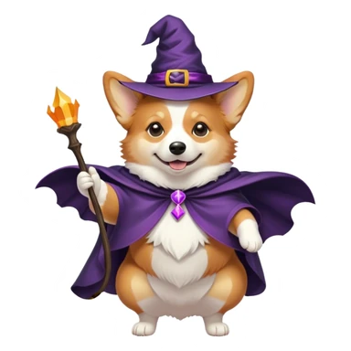 Magic corgi with witches hat and cape sticker