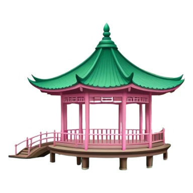 Lotus in the Breeze at Crooked Courtyard, West Lake Hangzhou, simplified emoji style, pink lotus flowers on water with pavilion, cartoon style sticker