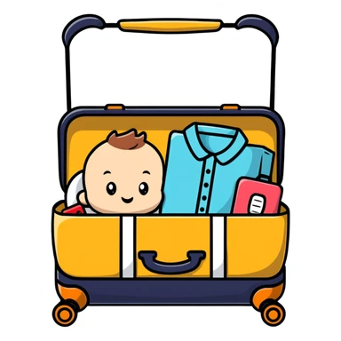 Baby travel suitcase with baby items peeking out sticker