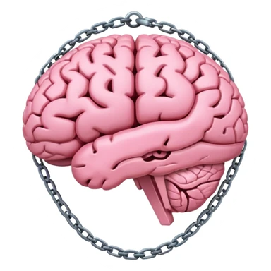 pink brain, chained up by 2 cross section chains, side view sticker