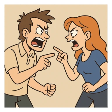 man and woman arguing, bold colors, flat-toon style sticker