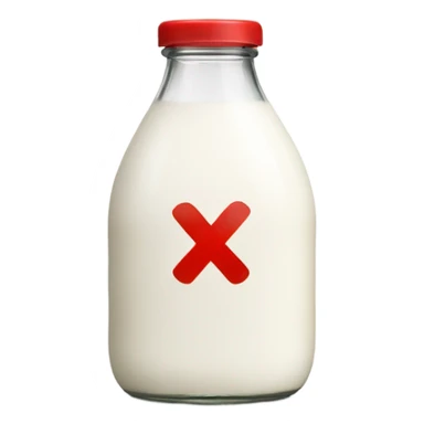 Milk bottle with a red x over it sticker