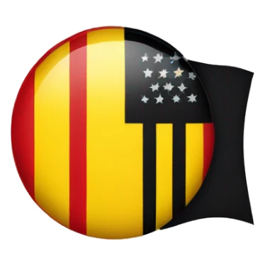 Flag with vertical split top half black bottom half red with yellow circle in the middle  sticker