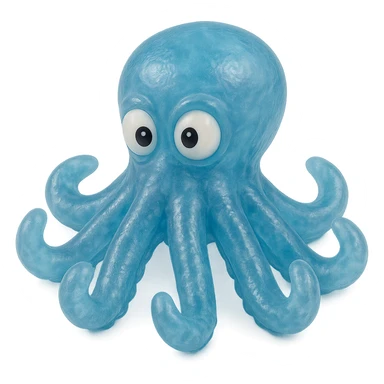 hyper-detailed retro 90's toy style see-through semi-transparent blue plastic octopus with derpy eyes soft plastic soft reflections soft and squishy some cloudiness not shiny highly detailed appealing no tag no background sticker