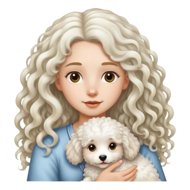 Long-haired girl holding a white curly haired dog sticker