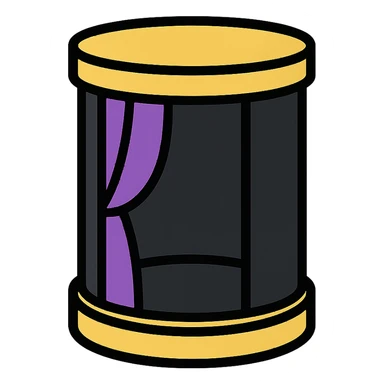 privacy enclosure for 360 spin booth with purple, black, and gold accents, elegant and modern look, luxury event vibe sticker