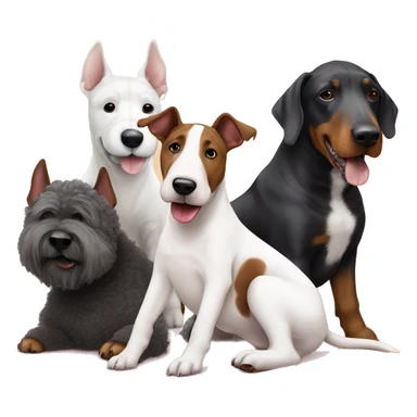 a english bull terrier, a fluffy poodle and a doberman chilling as friends cute sticker