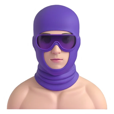 shirtless athletic man with white skin, wearing a purple balaclava face mask and purple sunglasses with black tinted lenses sticker