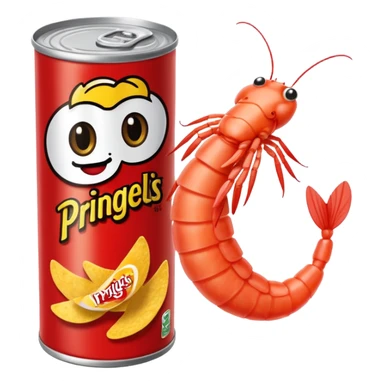 Shrimp holding a can of pringles sticker