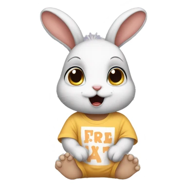 an anxious baby rabbit in t-shirt sticker