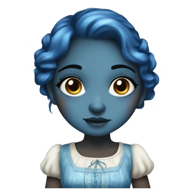 A beautiful blue skinned fantasy girl who has dark blue hair that shines. She has freckles on her nose and wears a cottage dress. sticker