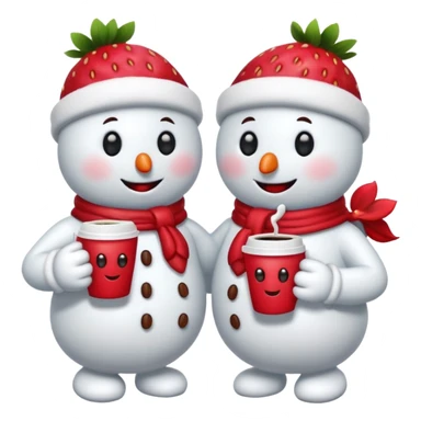 snowmen holding strawberry and coffe sticker