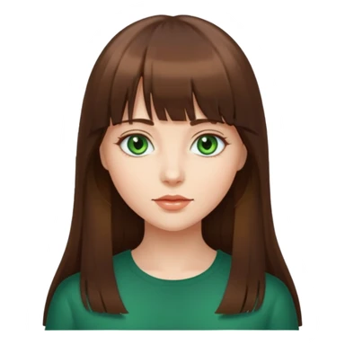 beautiful woman, straight long brown hair with bang, green eyes  sticker