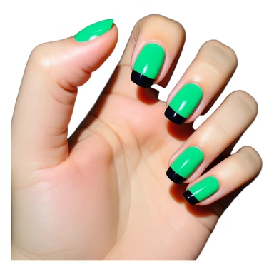 fingernail with bright green polish sticker