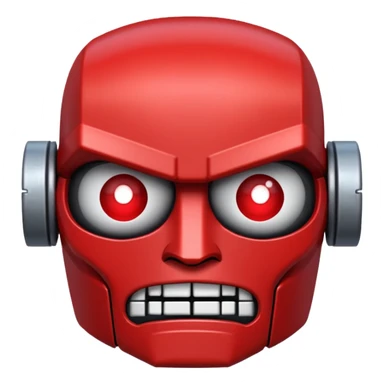 Create a pixel-grid robot face emotion displayed on a dark background composed of a strict 32×32 square grid. . Create emotion "Angry" sticker