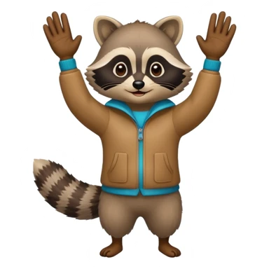 a full body raccoon celebrating hands up wearing fun outfit sticker