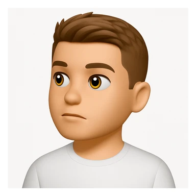 Based on these photos, make an emoji with facial features preserved, a man in a white T-shirt, looking into the distance sticker