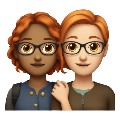 Two girls hugging each other both one with red hair and glasses and the other one with brown hair sticker