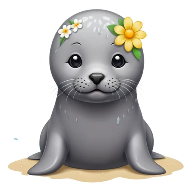 Seal on the beach with the flower on the head sticker