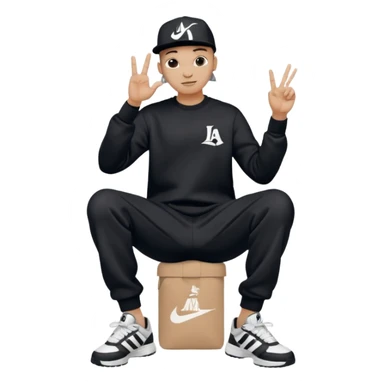 Crea Un Emoji De Cuerpo Completo Que Sea Hombre Con Corte Alucin Que Tenga Gorra Nike, Suéter Negro Que Tenga La Letras LA El La Parte Del Corazón, Zapatos Adidas Con Una Palomita✅, Pantalón Ancho O Bellaco Con Unos Diseños De Palomas Blancas Y Asiendo Una Pose Con Su Mano Que Sea Está 🤙🏽. sticker