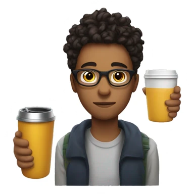 Young man with glasses and a man bun haircut drinking mate with one hand and a thermos in the other hand sticker