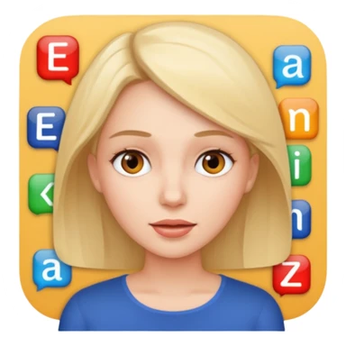 a woman talking and English letters around her sticker