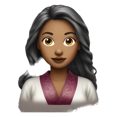 Beautiful tattooed burgundy long haired woman in silk robe sticker