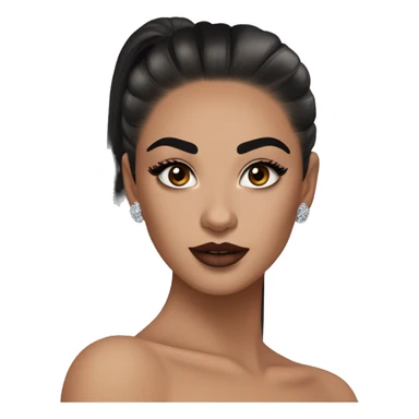 Alexa Demie euphoria show: warm brown eyes, bold black sharp eyeliner, sparkly rhinestones on eyes, dark arched brows, full nude-berry lips, light skin, high cheekbones, sleek dark brown long straight hair in ponytail.

 sticker