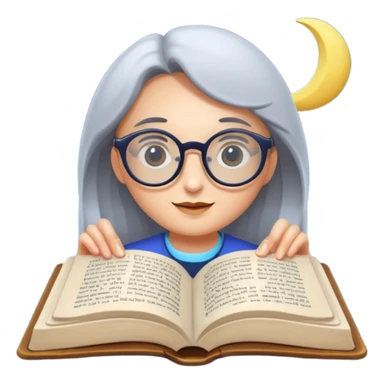 moon reading spell book with glasses sticker