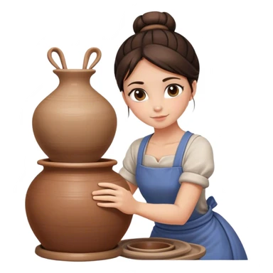 Brunette girl with bun, behind pottery wheel sticker