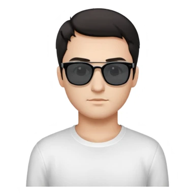 Парень в белом лонгсливе и черных прямоугольных очках солнцезащитныхс короткой стрижкой на бок темные волосы на черном фоне sticker