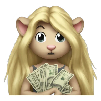 Angry Rat standing up with long blond hair holding money sticker