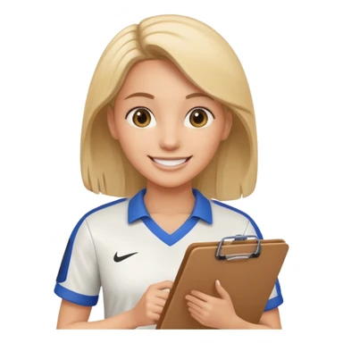 smiling female soccer mentor with a clipboard sticker