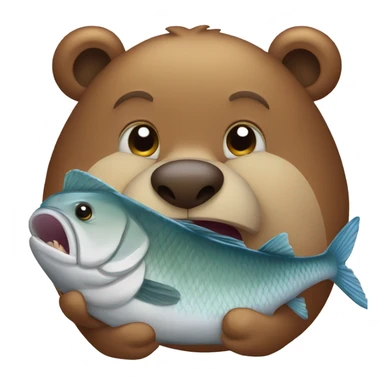 strong bear eating fish sticker