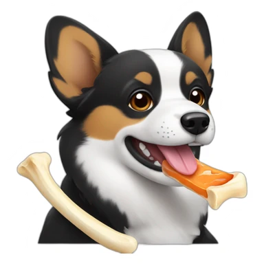 Black corgi eating bone sticker