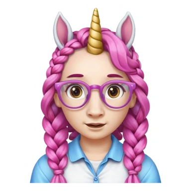 braided unicorn wiith big visible braids looking into the camera spectacled sticker