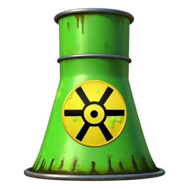 3D render of Nuclear Smokestack, toxic waste aesthetic, neon green bubbling liquid, caution yellow metal, industrial warning texture. sticker