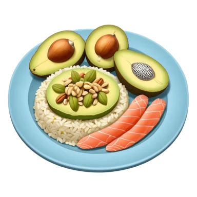 plato con comida variada granos aguacate rebanado salmon nueces arroz

 sticker