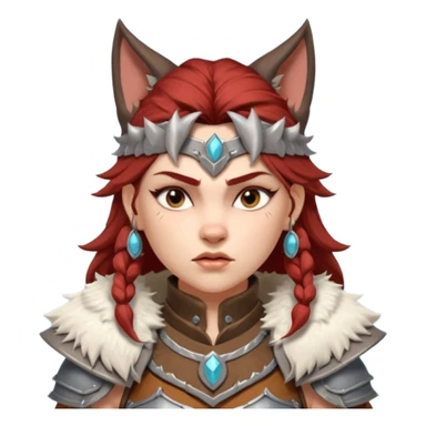 barbarian woman riding a wolf portrait, head and shoulders only, wolf head visible, fur-lined armor collar, fierce expression, fantasy style, 3D cartoon, mobile game icon style, clean background, no text, no watermark sticker