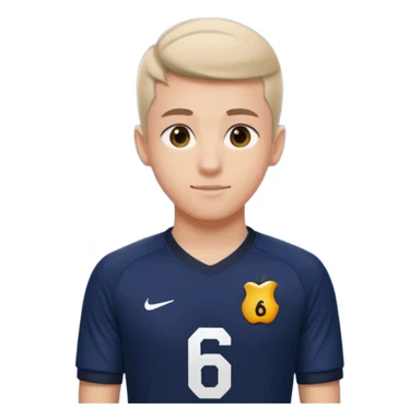 Apple emoji style 21 year old soccer player standing hands on waist, dark navy jersey #6, realistic lighting sticker