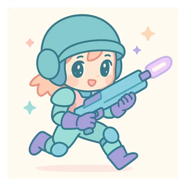anime style human sci-fi soldier with a dark turquoise helmet, holding a plasma rifle, dynamic pose sticker