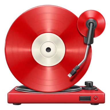 Generate a high-quality 3D cartoon-style emoji of a red LP record placed inside a white LP turntable, realistic shading, smooth gradient colors, rounded and cute appearance, simple white background, high-resolution.
 sticker