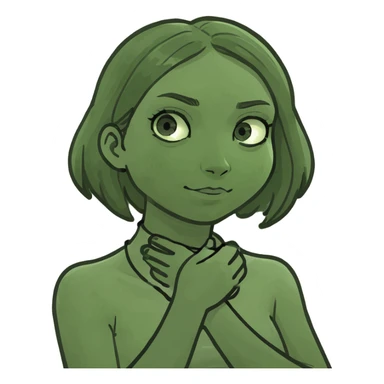 girl with hands held crossed tightly around her neck  sticker