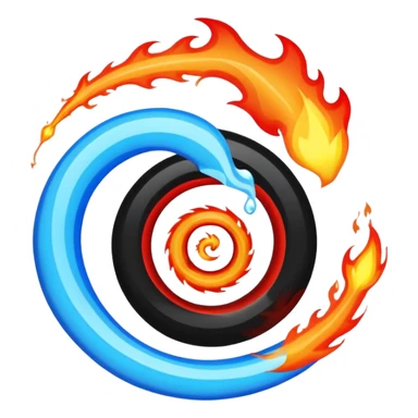 Let the background be black themed fire and water spiral shape sticker