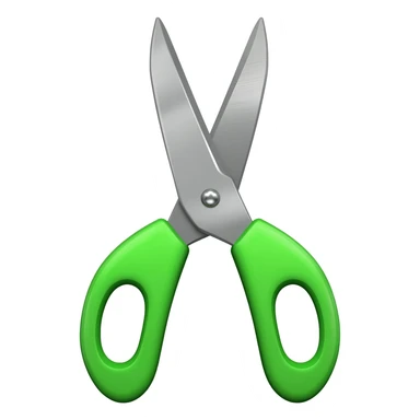 Full scissors with green handle, pointed up, blades open, same green as movie trailer green preview card sticker