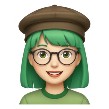 bangs, cute hat, green hair very happy and glassess sticker
